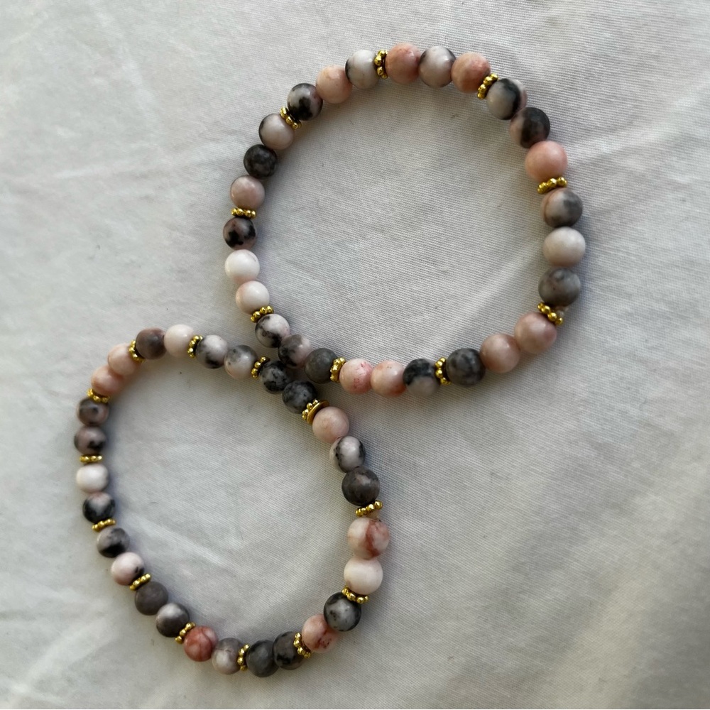 Elegant Pink and Gray Beaded Bracelet Set